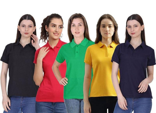 Women’s Solid Cotton Blend T-Shirt Combo (Pack of 5)
