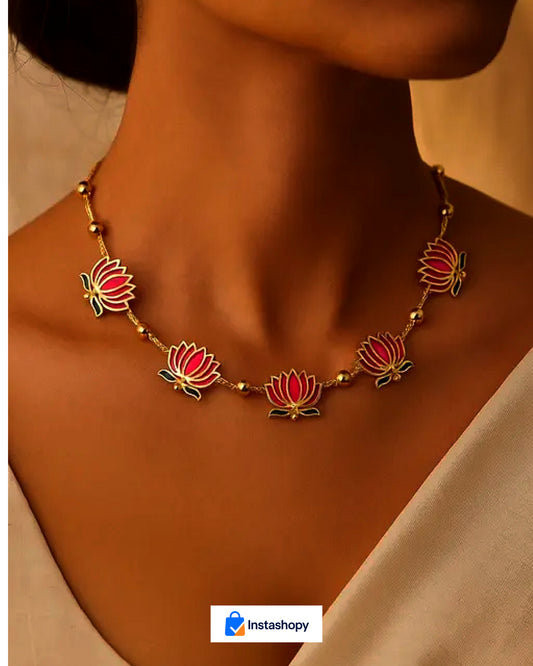 Elegant Lotus Design Necklace – Traditional Ethnic Jewelry