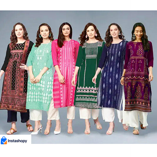 Women’s Printed Kurti Combo – Pack of 6 Stylish Cotton Blend Kurtis