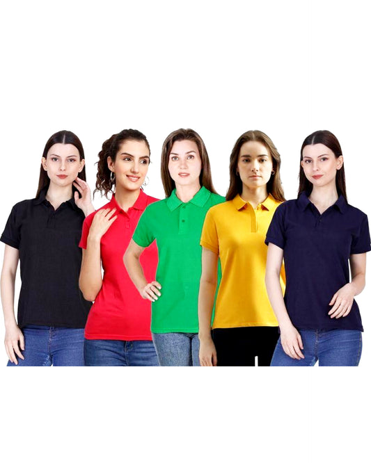 Women’s Solid Cotton Blend T-Shirt Combo (Pack of 5)