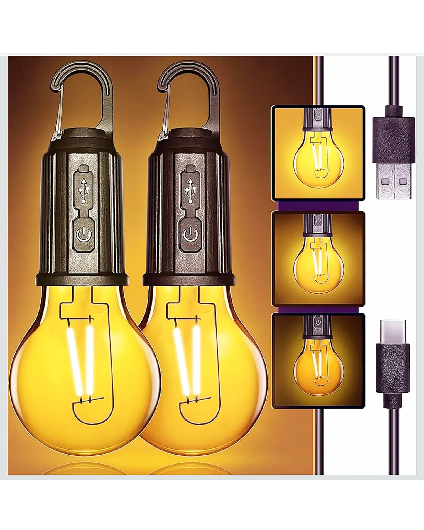 Rechargeable USB LED Hanging Bulb Light with Hook – Portable Camping, Emergency & Outdoor Lighting
