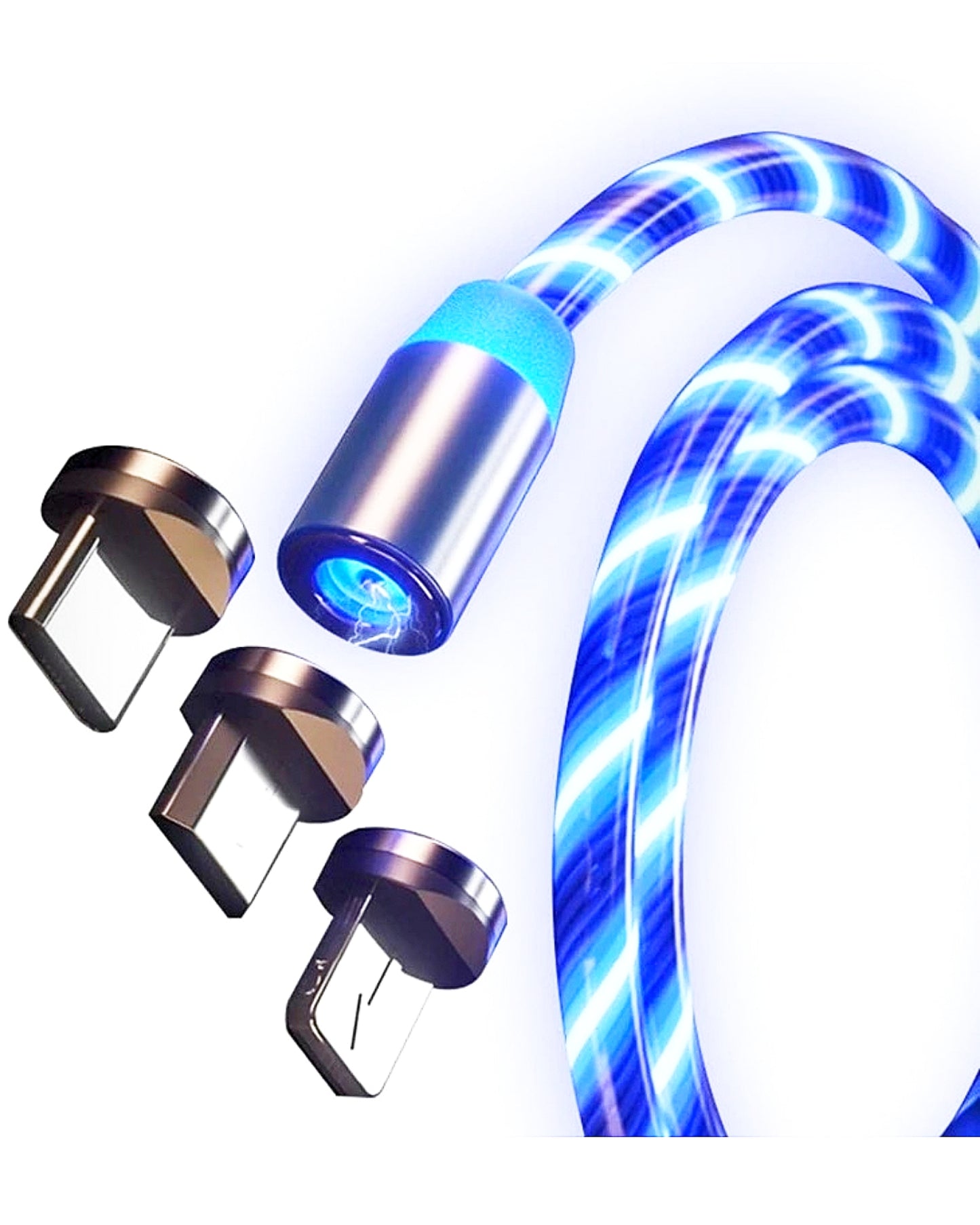 3 in 1 3A Magnetic LED Flowing Light USB Charging Cable with 3 Connectors