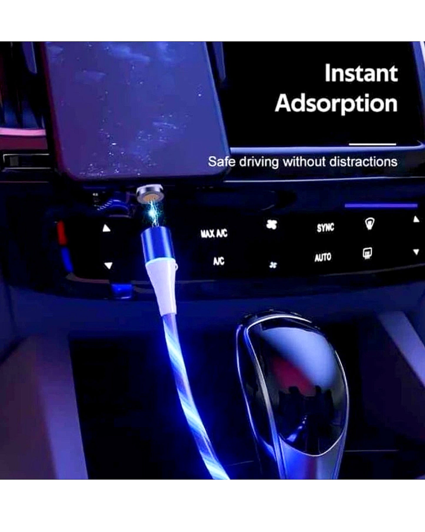 3 in 1 3A Magnetic LED Flowing Light USB Charging Cable with 3 Connectors