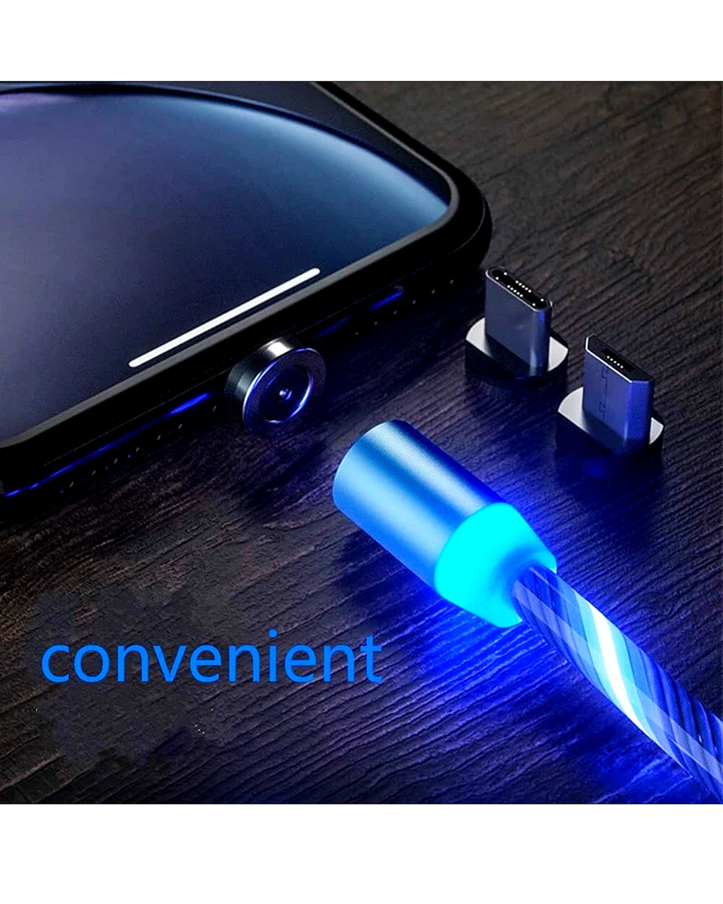 3 in 1 3A Magnetic LED Flowing Light USB Charging Cable with 3 Connectors