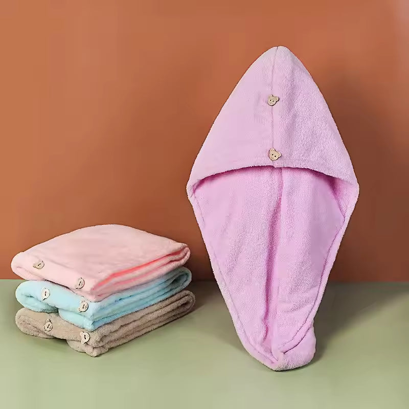 Combo Pack of 3 – Microfiber Hair Drying Towels with Button Closure