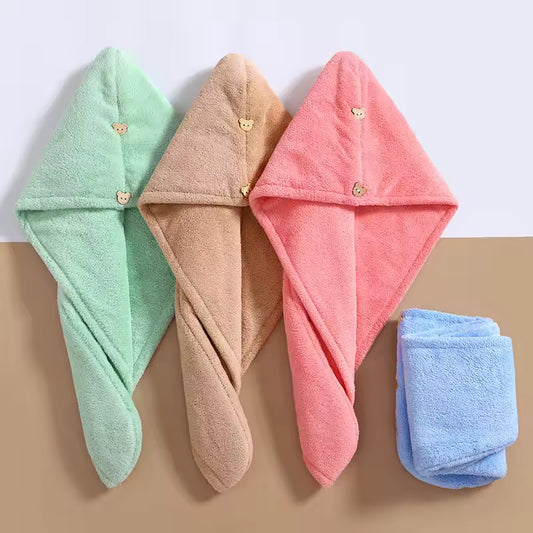 Combo Pack of 3 – Microfiber Hair Drying Towels with Button Closure