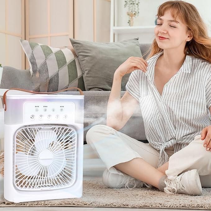 Portable Rechargeable Mini Air Cooler Fan with Ice Chamber & LED Light