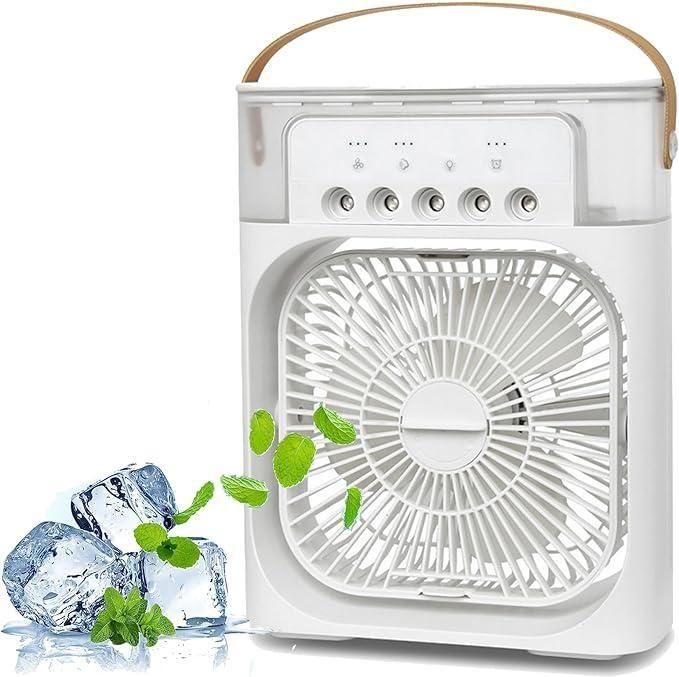 Portable Rechargeable Mini Air Cooler Fan with Ice Chamber & LED Light