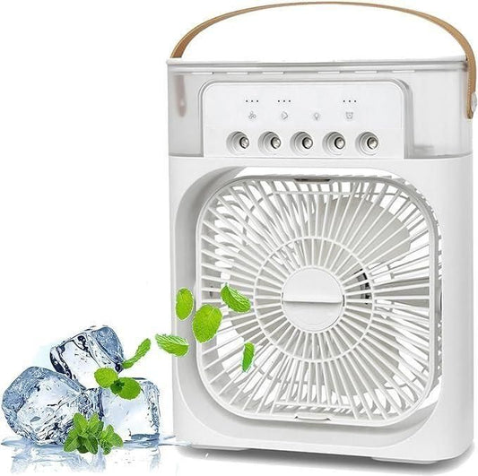 Portable Rechargeable Mini Air Cooler Fan with Ice Chamber & LED Light