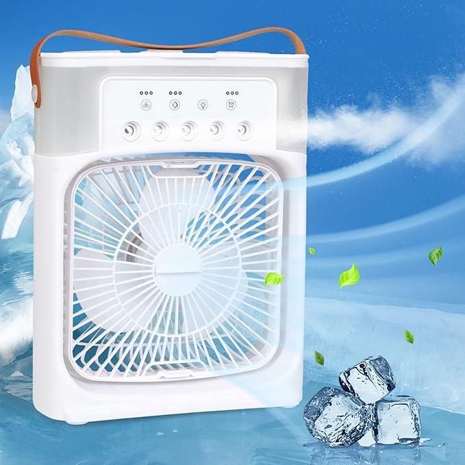 Portable Rechargeable Mini Air Cooler Fan with Ice Chamber & LED Light