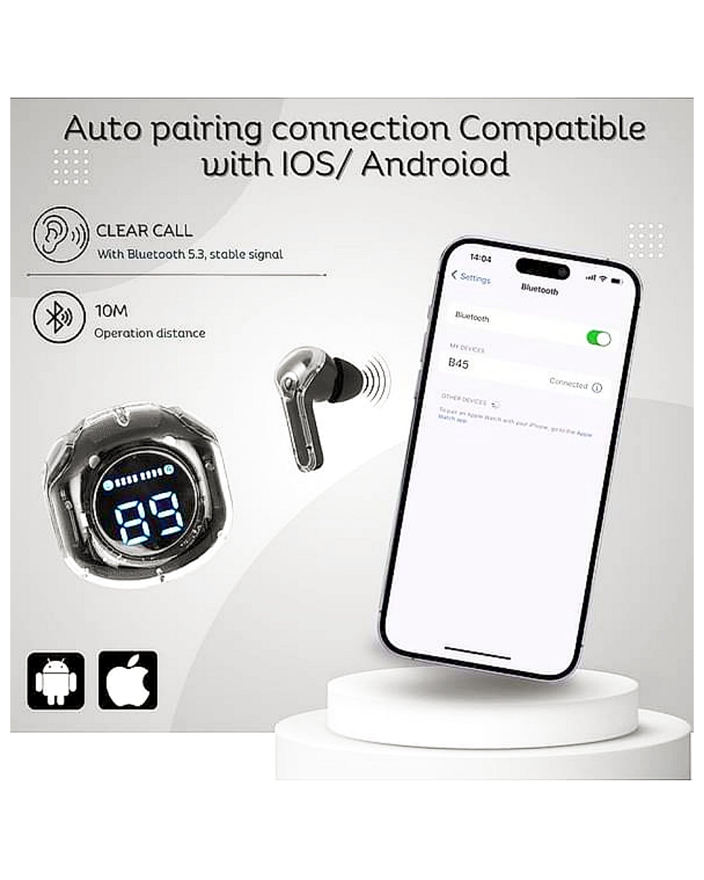 UltraPod Pro 2 Transparent Wireless Earbuds with LED Digital Display Charging Case