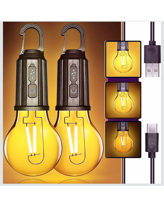 Rechargeable USB LED Hanging Bulb Light with Hook – Portable Camping, Emergency & Outdoor Lighting