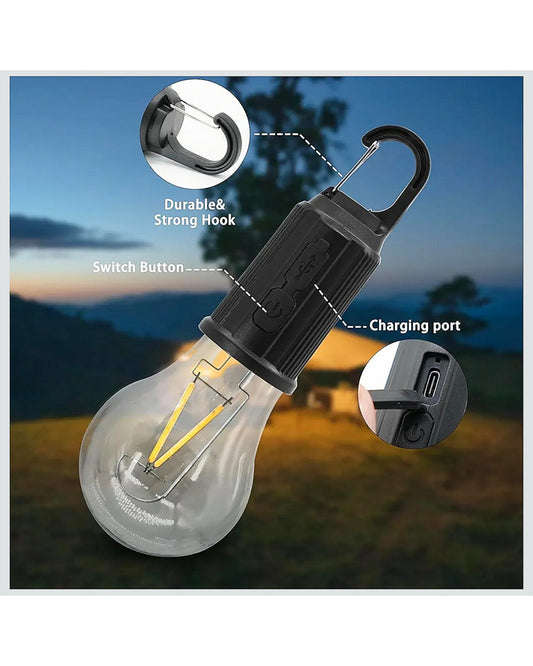 Rechargeable USB LED Hanging Bulb Light with Hook – Portable Camping, Emergency & Outdoor Lighting