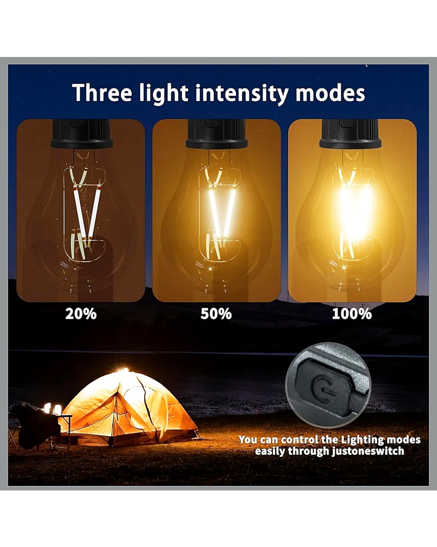 Rechargeable USB LED Hanging Bulb Light with Hook – Portable Camping, Emergency & Outdoor Lighting
