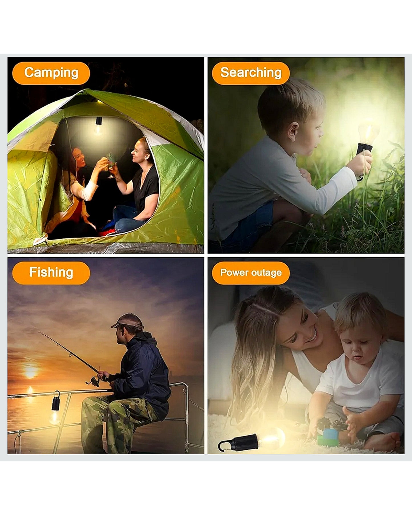 Rechargeable USB LED Hanging Bulb Light with Hook – Portable Camping, Emergency & Outdoor Lighting