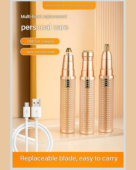 Multifunctional Electric Eyebrow & Facial Hair Trimmer – USB Rechargeable with Replaceable Heads