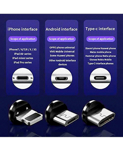 3 in 1 3A Magnetic LED Flowing Light USB Charging Cable with 3 Connectors