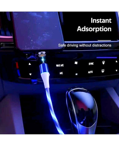 3 in 1 3A Magnetic LED Flowing Light USB Charging Cable with 3 Connectors