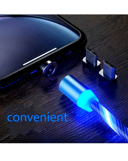 3 in 1 3A Magnetic LED Flowing Light USB Charging Cable with 3 Connectors