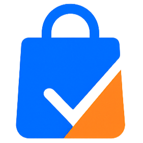 Instashopy logo with a blue and orange bag icon on a white background